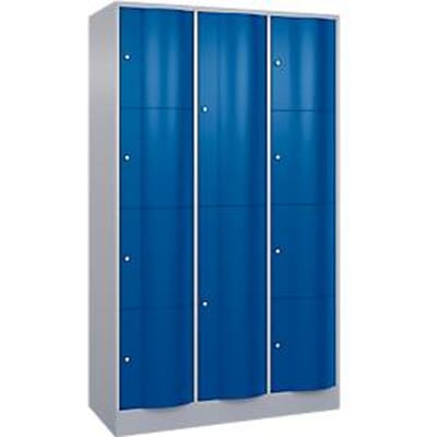 C+P Resisto combi lockerkast, 3 vakken, 12 vakken, B 1148 x D 540 x H 1950 mm, blank aluminium/ gentiaanblauw