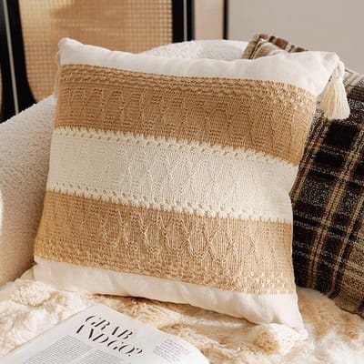 Boho kussensloop met Kwastje Crème Franse Stijl Sierkussen voor Woonkamer Bank Rugkussenhoes Huis Decoratief 45x45cm