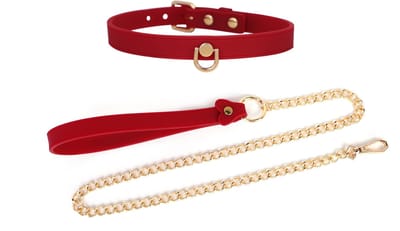 Smart Moves - Smalle Siliconen Collar met Leash en Gouden Leiband - Rood