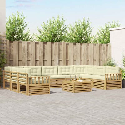 vidaXL - Buiten - bank - set - 10 - st - Wit - en - crèmekleurig - Massief - Acacia - Hout