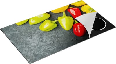 Chefcare Inductie Beschermer Paprika's op Zwarte Marmer - 90x50 cm - Afdekplaat Inductie - Kookplaat Beschermer - Inductie Mat