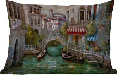 Buitenkussens - Tuin - Schilderij - Olieverf - Water - Gracht - Italië - 50x30 cm