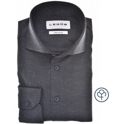 Ledub modern fit overhemd - flanel - donkerblauw - Strijkvriendelijk - Boordmaat: 44