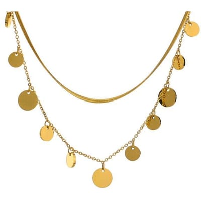 Trendy Munt Ronde Hanger Ketting Dames Roestvrij Staal Waterdicht Colier Metaal Titanium Staal Sieraden beige