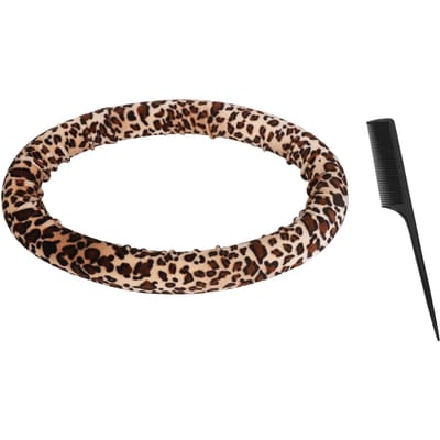 2 stuks Ronde Heatless Kruller Dubbel Gebruik Heatless Krulspeld Hoofdband Ronde Luipaardprint Haarrollers black