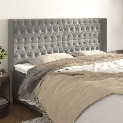 vidaXL - Hoofdbord - met - randen - 203x16x118/128 - cm - fluweel - lichtgrijs