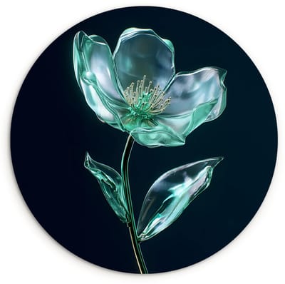 WallCircle® Wandcirkel 120x120 cm - Muurcirkel Bladeren - Bloem - Glazen - Donkerblauw - Muurdecoratie woonkamer - Wanddecoratie slaapkamer - Kamer decoratie accessoires - Ronde schilderijen XXL