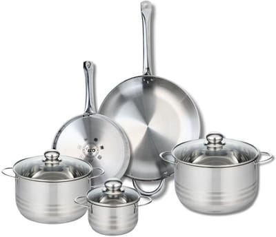 Set van 2 Bakpannen 24 en 32 cm en 3 Kookpotten 14, 20 en 24 cm Elo Profi Brillant