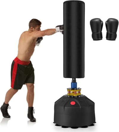 Staande Bokszak - Trainingsapparaat - Fitness Training - Stabiele Zuignap Basis - 173 cm Hoog - Zwart