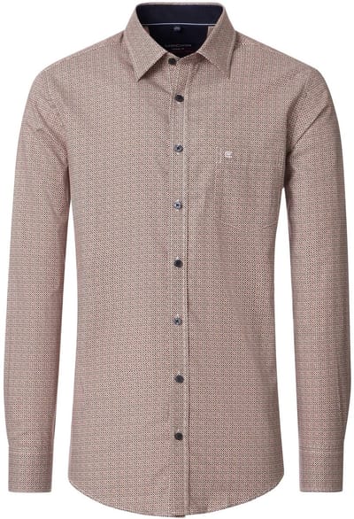 CASA MODA Sport casual fit overhemd - twill - donkerblauw - wit en beige dessin