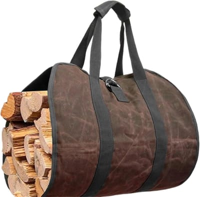 Houtdrager Tas - Brandhout Opberger - Haardhout Vervoeren - Versterkt Canvas Materiaal - 70 kg Draagvermogen - Donkerbruin