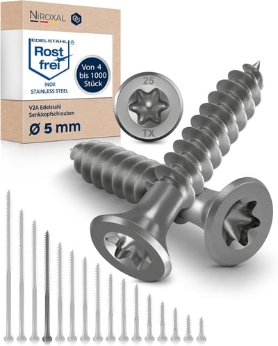 Houtschroeven Torx - Roestvrijstalen schroeven V2A - Duurzame verbindingen - Gedeeltelijke schroefdraad - 5 x 80 mm - Zilver