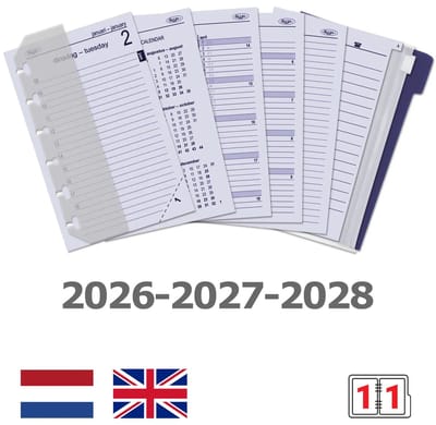 Kalpa 6331-26-27-28 125 x 80 mm Pocket Planner Organizer Vulling 1 Dag per Pagina Jaardoos EN NL 2026 2027 2028
