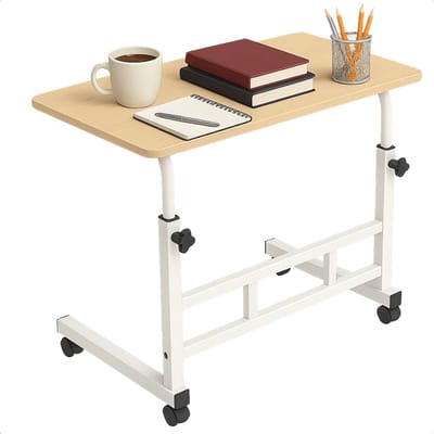 Lomera Verrijdbare Laptoptafel - Verstelbare Bedtafel - In Hoogte Verstelbaar Tafelblad - Walnoot Tafelblad - Metalen Frame - Zwenkwieltjes Met Rem - Mobiele Bijzettafel - Computertafel - Bureau Op Wielen - Houtlook - Mdf Materiaal