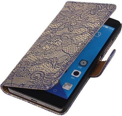 Lace Bookstyle Wallet Case Hoesjes Geschikt voor Huawei Honor 7 Blauw