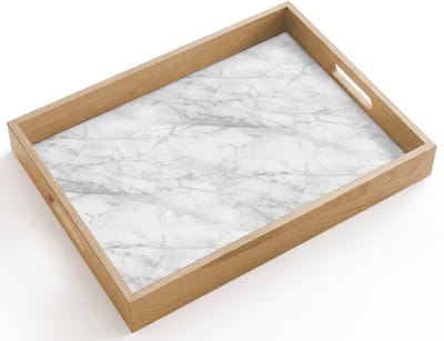 Dienblad hout 40x30 cm - Schootdienblad - Klassiek - Marmer - Grijs - Borrelplank rechthoek - Plateau dienbladen