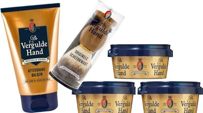Vergulde Hand Pakket - After Shave Balsem & 3 x Scheerzeep & Originele Scheerkwast