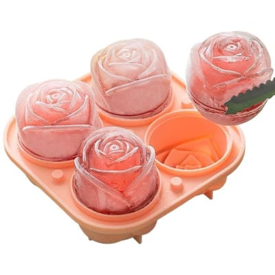 3D rozen ijsvormen Grote ijsblokjesvormen maken schattig bloemvormig ijs Siliconen rubber leuke grote ijsbalmaker oranje