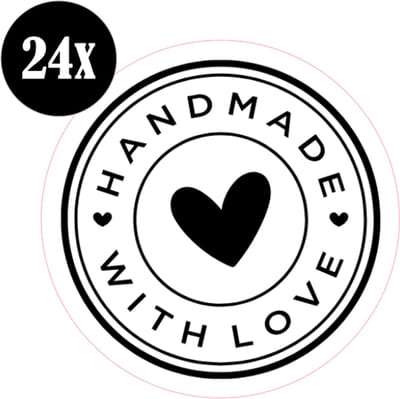 24x sluitstickers - Handmade with love - Sluitzegel - sticker - kaart - 40 mm - matte sticker - etiketten - cadeau - inpakken