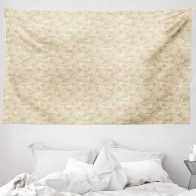 ABAKUHAUS Schelpen Wandtapijt, Ineengestrengeld schelpenmotief, 230 x 140 cm, Karamelbeige en Tan