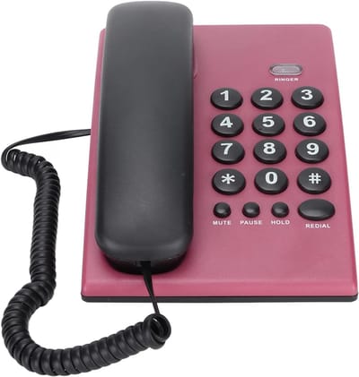 Vaste Telefoon - Huistelefoon Bureau - Thuis Kantoor - Dubbele Handset - 200 x 130 x 70 mm - Roze Rood