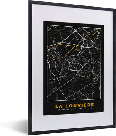 Fotolijst incl. Poster - La Louvière - Kaart - Plattegrond - Goud - Stadskaart - 30x40 cm - Posterlijst