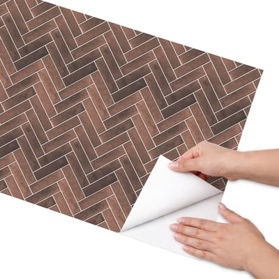 Coloray Meubel Wrap Folie - Bruin Meubelfolie - 50x100 cm - Meubel Wrap Folie Visgraatpatroon van bakstenen - Plakfolie Meubels - Industrieel / Loft Meubelfolie - Decoratiefolie Zelfklevend - Slaapkamer decoratie - Achtergronden en patronen