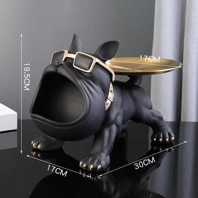 Figurine bouledogue de 30 cm, décoration d'intérieur, boîte de rangement, ornement animalier, sculpture artisanale en résine, figurine pour chiot gray
