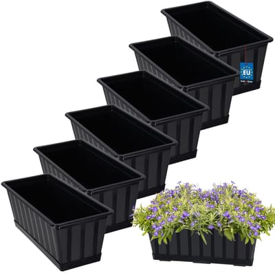 KOTARBAU® 6 st Balkonbak, Bloembak voor Balkon, Kunststof, 40 x 18 x 14 cm, Plantenbak, Antraciet, Plantenbak Balkon, met Schotel, Rechthoekig