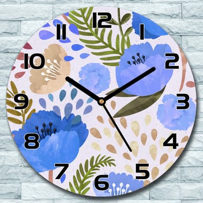 Coloray Wandklok - Een weide vol wilde bloemen Glazen Klok - 30fi cm - Blauw Wandklok - Wandklok Ronde - Wandklok Modern - Wandklok Keuken - Stille Wandklok