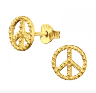 WeLoveSilver - oorstekers zilver - gold plated peace - bolletjes detail
