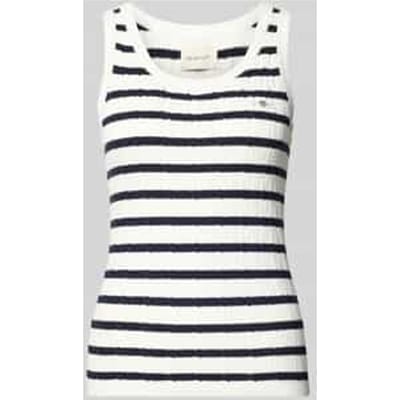 Tricottop in riblook met labelstitching