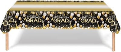 BTH - Tafelkleed - Geslaagd Versiering - Graduation - Decoratie - Tafellaken - Zwart - Goud - 274*137 cm