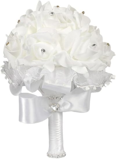 Bruidsboeket Rozen - Bruiloft Boeket Bruid - Bruiloft Decoratie - Eenvoudig te Onderhouden - 23cm x 17cm - Wit