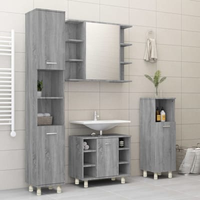 vidaXL - Badkamerkast - 30x30x95 - cm - bewerkt - hout - grijs - sonoma - eikenkleurig