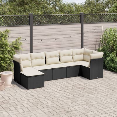 vidaXL - 7-delige - Loungeset - met - kussens - poly - rattan - zwart