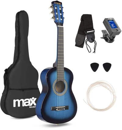 Kinder gitaar - MAX SoloArt akoestische gitaar 1/4 - Met gratis muzieklessen en accessoires - Blauw