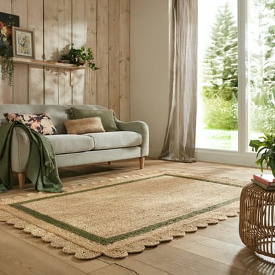 Flycarpets Grace Modern Jute - Laagpolig Vloerkleed - Naturel / Groen - 120x170 cm