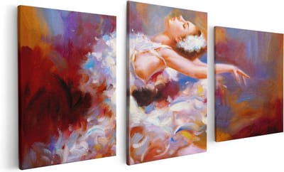 Artaza Canvas Schilderij Drieluik Ballerina van Olieverf - Ballet - 120x60 - Foto Op Canvas - Canvas Print