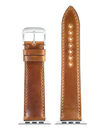 EULIT leer horlogeband geschikt voor Apple Watch 38/40/41 maat - Serie 1/2/3/4/5/6/7/8/9/10 + SE- shell cordovan smart - 20 mm - camel bruin - metalen verguld gesp - incl. adapter