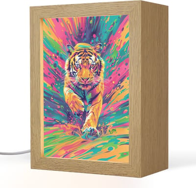 Nachtlampje 15x20 cm - Kinder lampje - Tijger - Wilde dieren - Kleurrijk - Verflook - Tafellamp kinderkamer - Slaapkamer lamp - Bedlamp kinderen - Kinderlampje stopcontact - Wandlamp babykamer - Nachtlampjes