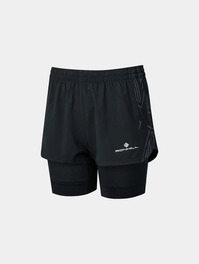 Ronhill | Tech Marathon Twin Short | 2-in-1 Shorts | Dames - Black - XS