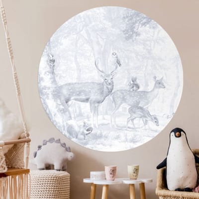 Behangcirkel 100cm Studio Wallz - Herten en bosdieren schets blauw