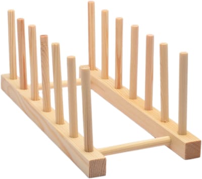 Houten afdruiprek voor borden en kopjes - 6 vakken - massief grenen - natuurlijke uitstraling - 28x12x10,5 cm