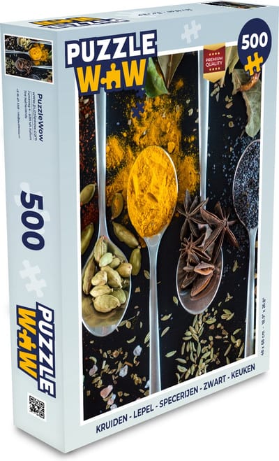 Puzzel Kruiden - Lepel - Specerijen - Zwart - Keuken - Legpuzzel - Puzzel 500 stukjes