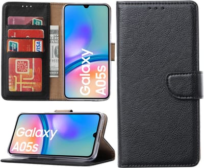 Hoesje geschikt voor Samsung Galaxy A05s bookcase met pasjeshouder - Zwart