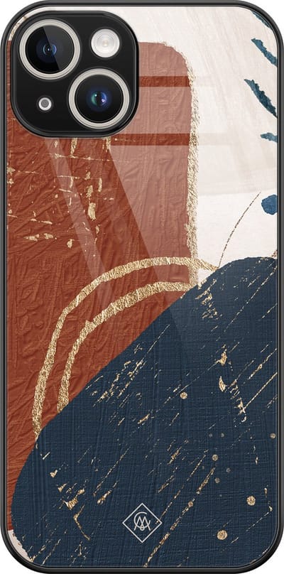 Casimoda® hoesje - Geschikt voor iPhone 13 - Abstract Terracotta - Luxe Hard Case Zwart - Backcover telefoonhoesje - Multi