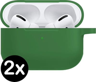 Hoesje - 2 Stuks - Geschikt voor Apple Airpods Pro - Siliconen Hoes met Clip - Silicone Case Cover - Donkergroen