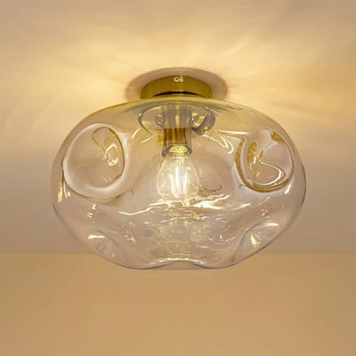 Lindby - plafondlamp - 1licht - Glas, ijzer - H: 25 cm - E27 - amber, messing