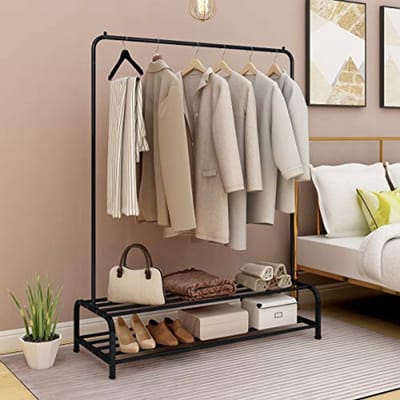Metalen kledingrek met 2 planken - 46 cm breed - 110 cm diep - 157 cm hoog - zwart